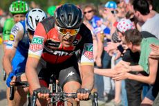 Greg Van Avermaet ride on the cobblestones in a breakaway during the 2017 Paris-Roubaix