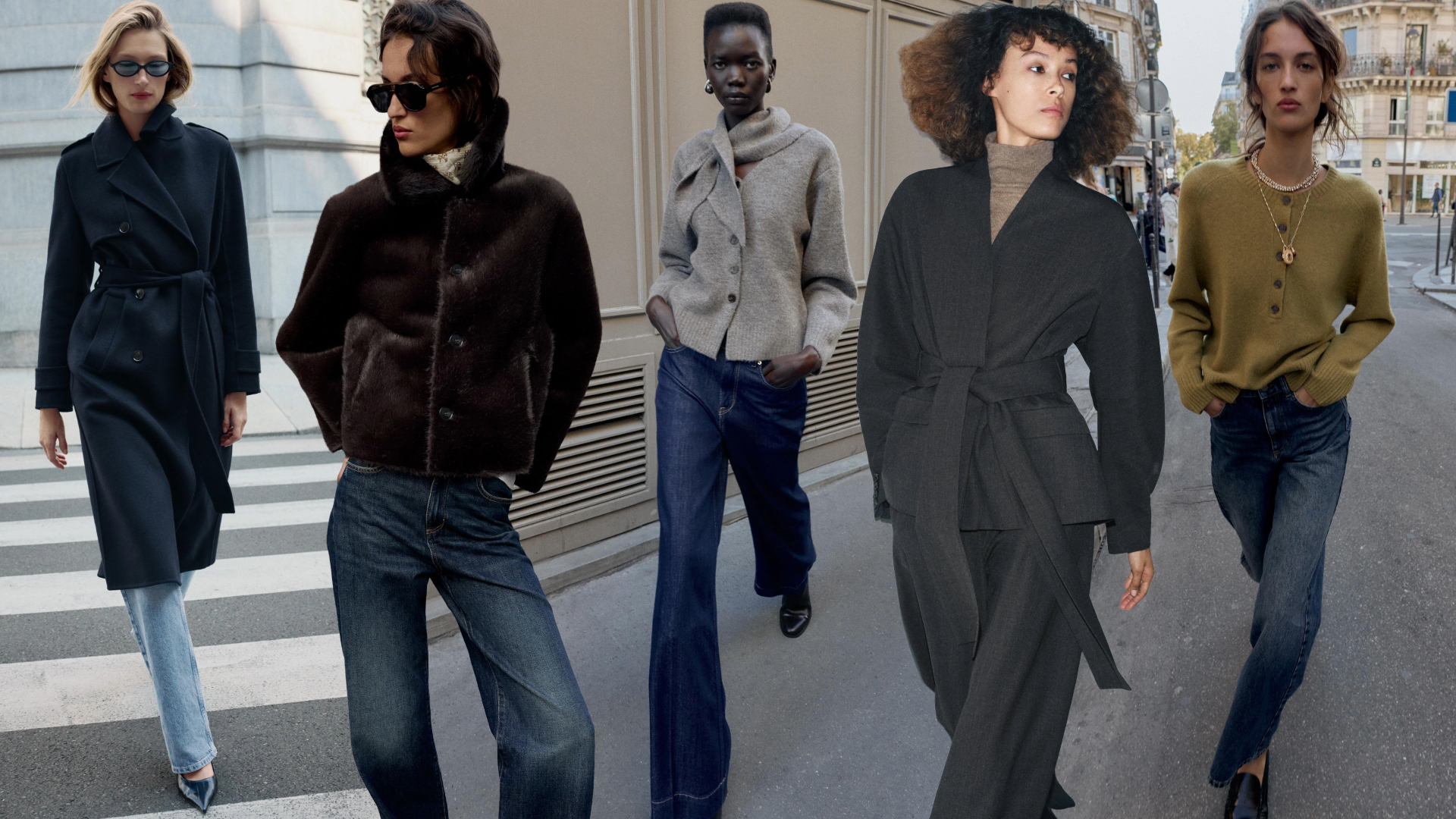Collage of zara models on the street wearing zara fall/winter 2025 collection