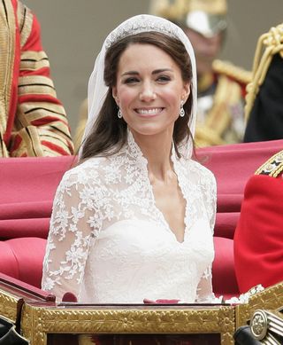 Kate Middleton smiling on her wedding day in 2011