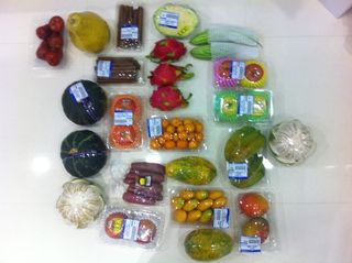 Fruits and vegetables are neatly packed