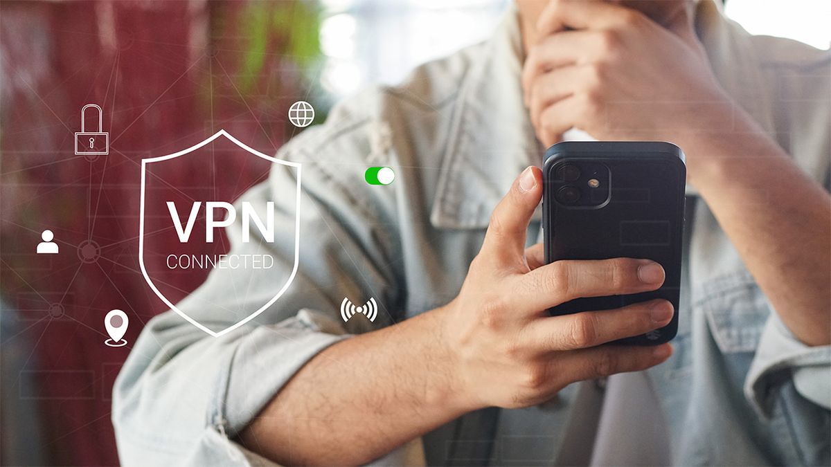 Man holding phone with connected VPN image