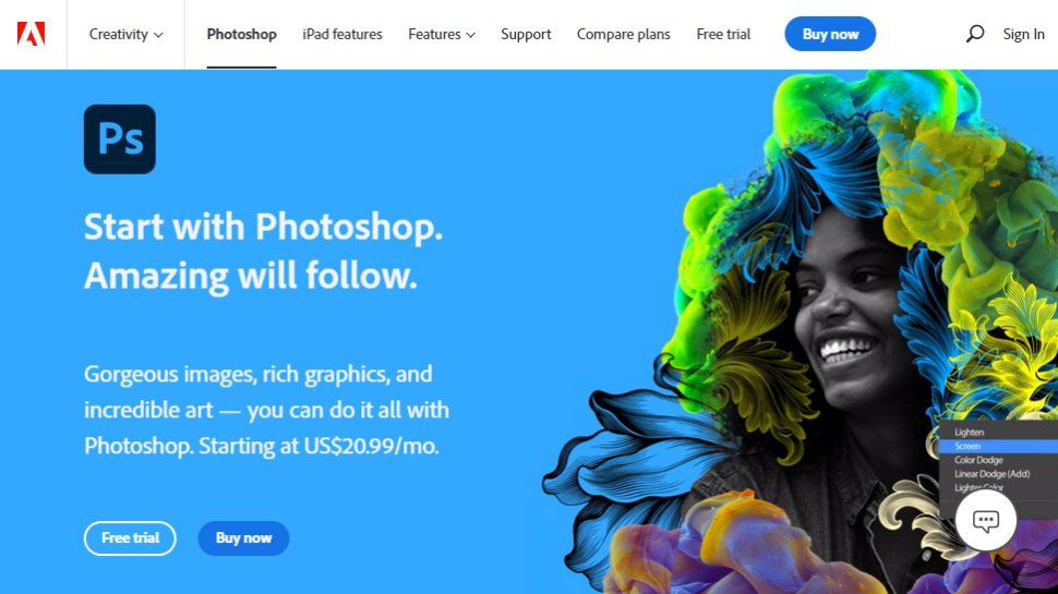 Website screenshot for Adobe Photoshop