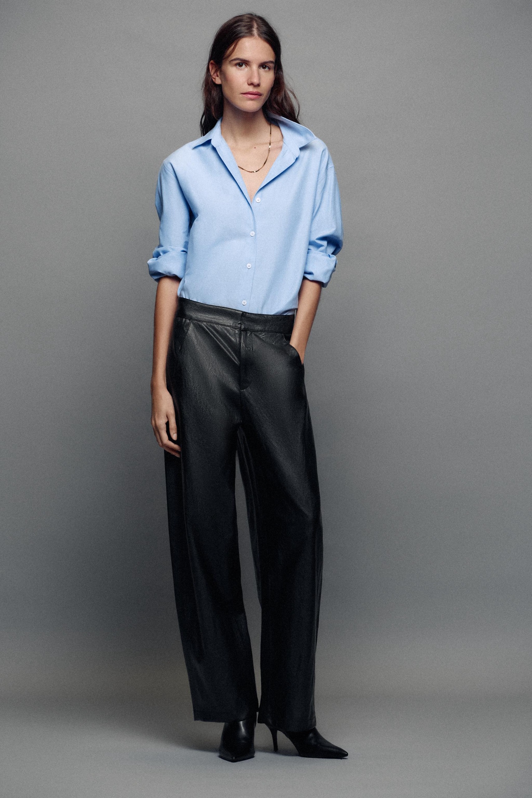 Leather Effect Barrel Trousers - Black - Xs