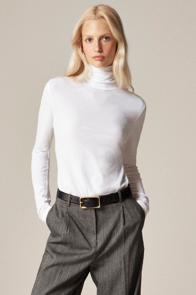 J.Crew, New Feather Jersey Turtleneck in Leopard Print