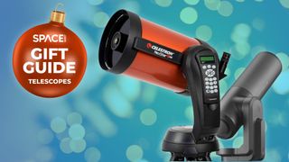 The best telescopes in a Christmas holiday gift guide on blue background