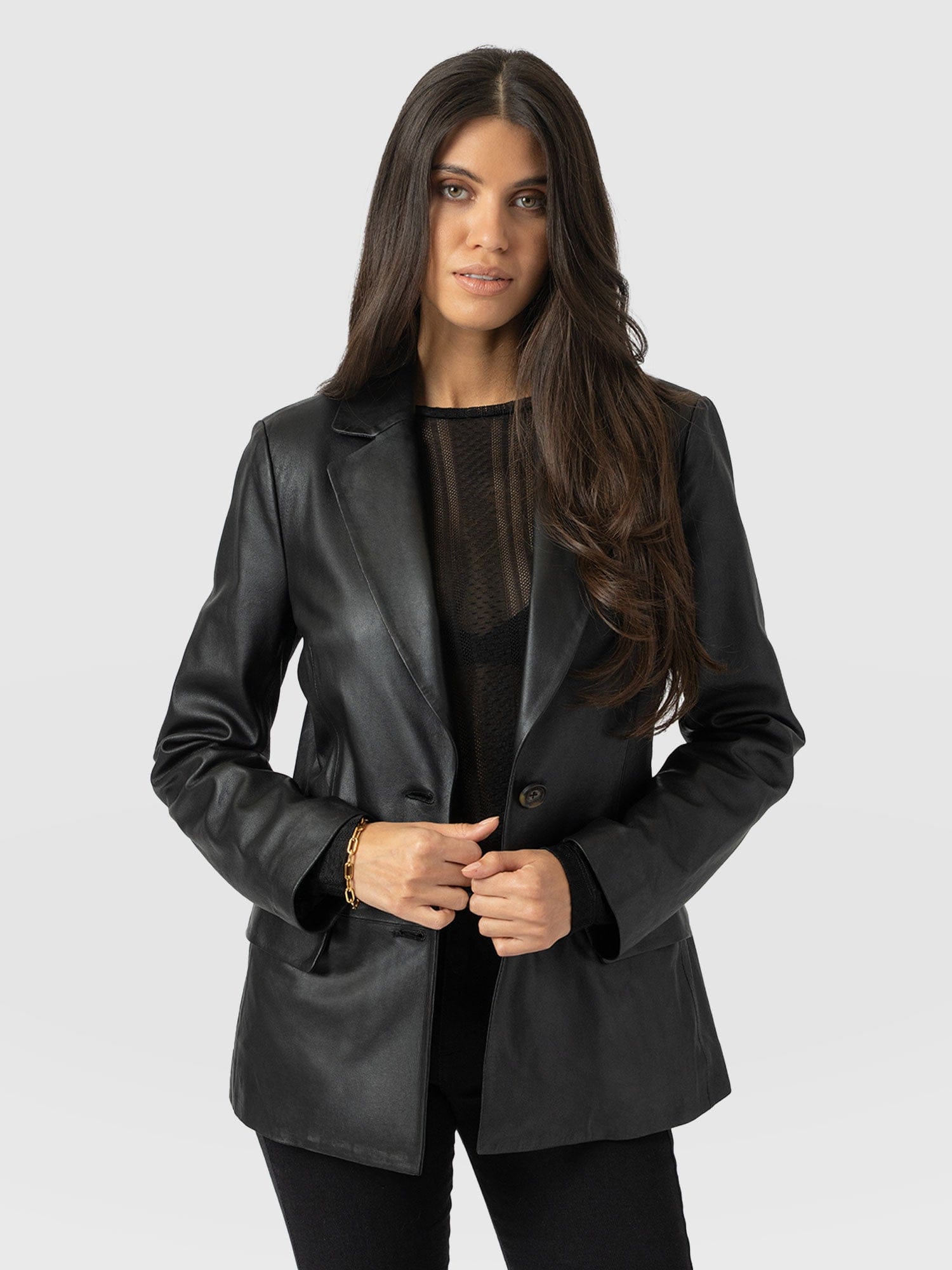 Axel Single Breasted Blazer - Black Leather - Uk 6