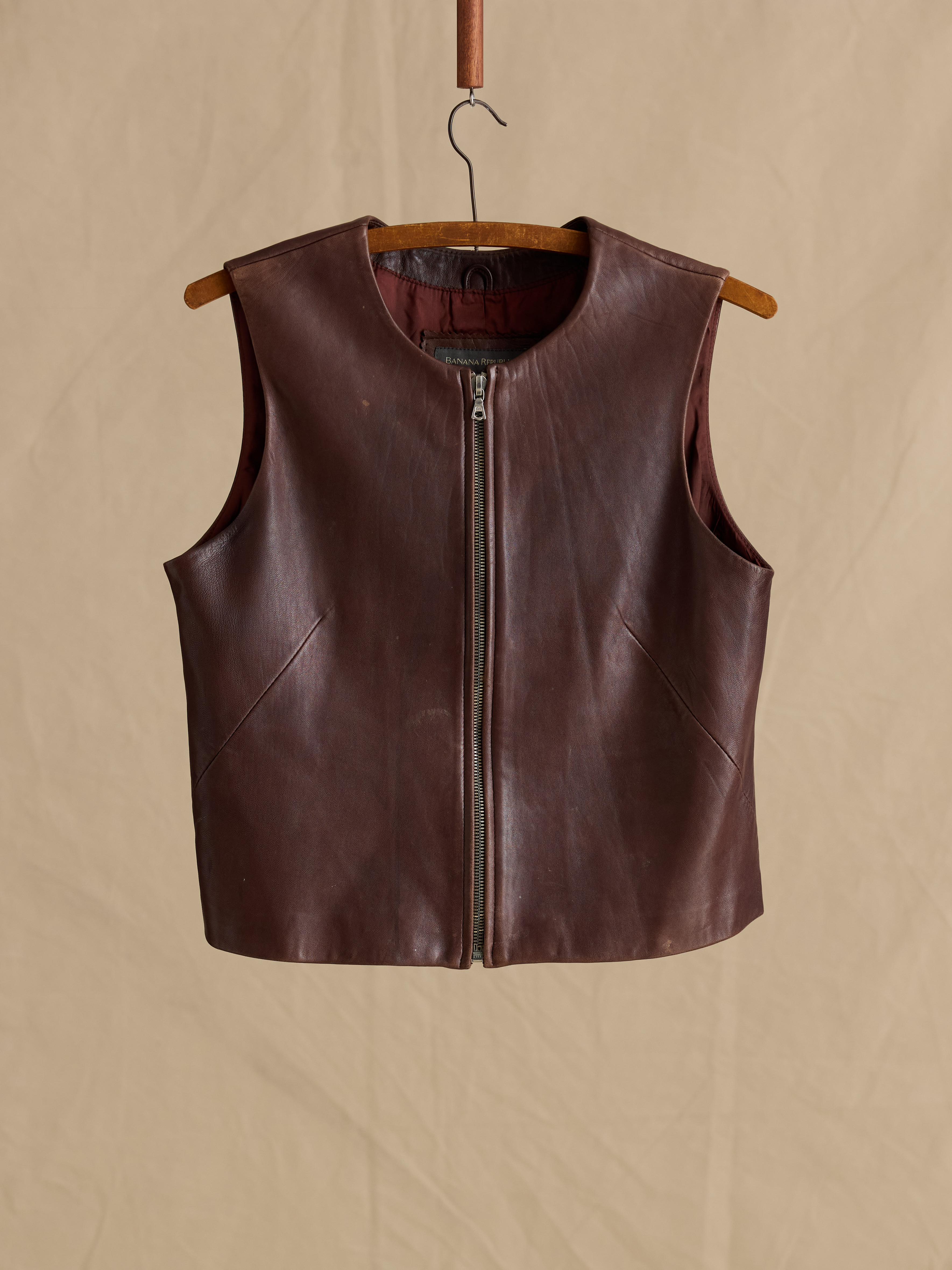 Banana Republic, Leather Zip-Front Vest