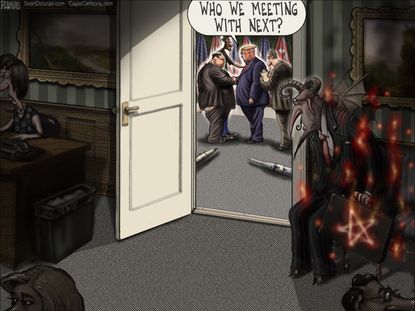 Political cartoon U.S. Trump Kim Jong Un North Korea Singapore nuclear summit devil