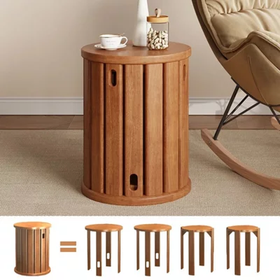 Set of 4 Stackable Wood Stools