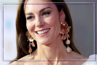 Kate Middleton close up from BAFTAs 2023 wearing statement £18 Zara earrings