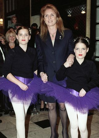 Sarah Ferguson with her daughters, Beatrice and Eugenie, in ballet costumes