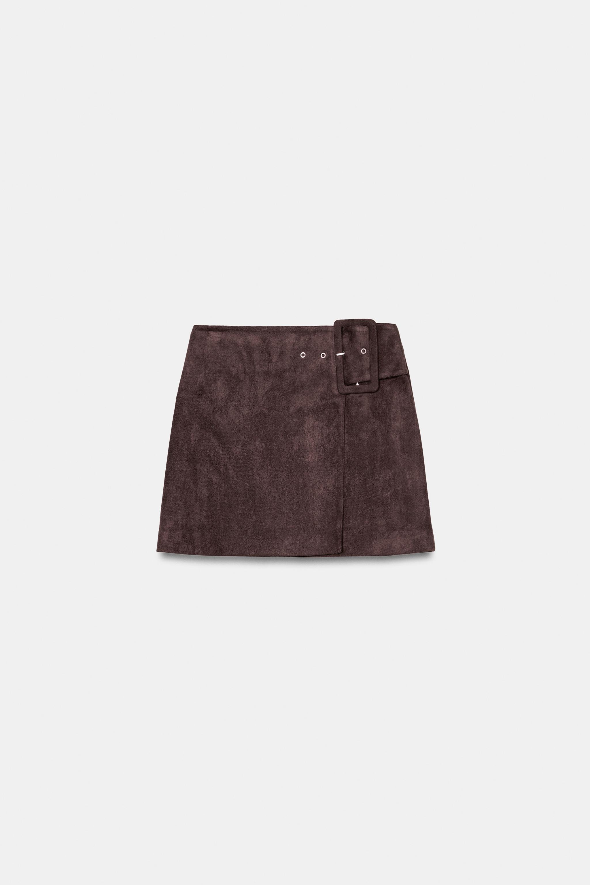 Faux Suede Buckle Mini Skirt