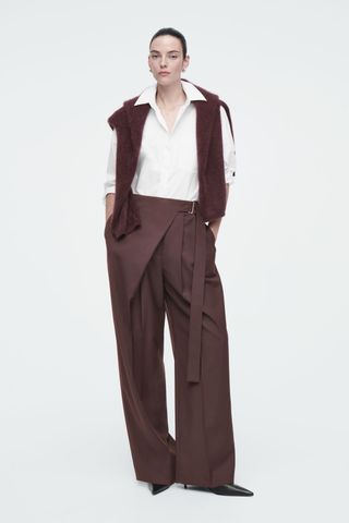 Belted Wrap-Front Wool Trousers