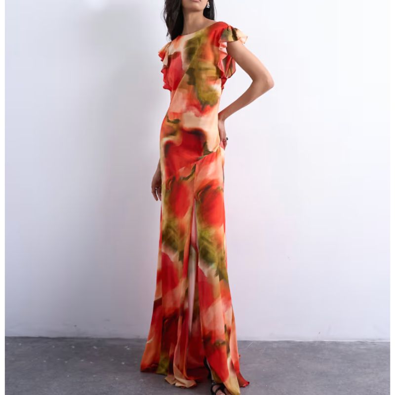 Topshop , Cowl Back Flutter Sleeve Maxi Dress