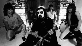 King Diamond posing for a photograph with Mercyful Fate in 1983