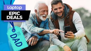 AT&T Father's Day sale 2023: Man holding smartphone with dad outside