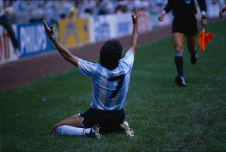 Jorge Burruchaga celebrates his winning goal for Argentina in the 1986 World Cup final against West Germany.