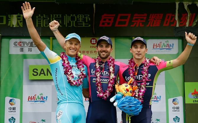 The stage 5 podium top three finishers