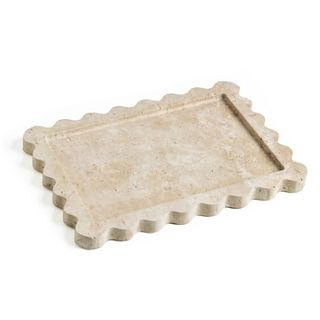 10.8x8'' Natural Travertine Tray With Scalloped Edge, Rectangle Vanity Tray for Bathroom Kitchen Counter, Decorative Tray for Dresser Home Décor