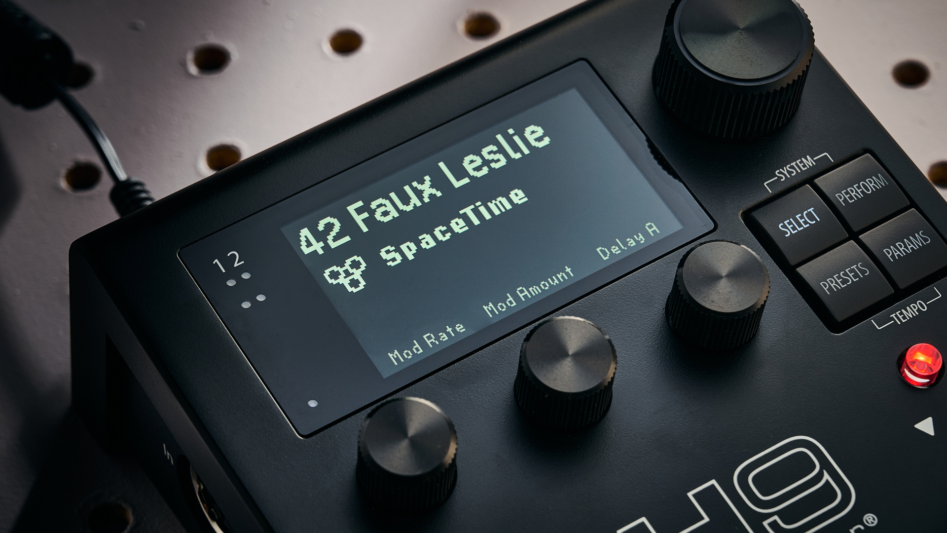 Close up of the screen on the Eventide H9 Harmonizer Gen 2 multi-effects pedal