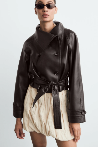 MANGO, Maxi-Jacket With Leather-Effect Lapels 
