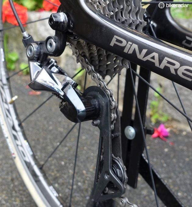 The rear derailleur is quite low profile