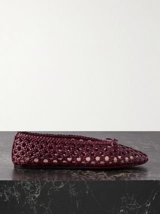Regency Bow-Embellished Woven Leather Ballet Flats