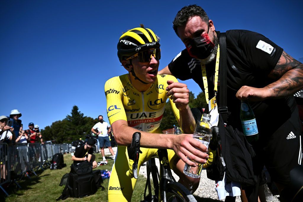 PLANCHE DES BELLES FILLES FRANCE JULY 08 Tadej Pogacar of Slovenia and UAE Team Emirates Yellow Leader Jersey celebrates winning during the 109th Tour de France 2022 Stage 7 a 1763km stage from Tomblaine to La Super Planche des Belles Filles 1141m TDF2022 WorldTour on July 08 2022 in Planche des Belles Filles France Photo by AnneChristine Poujoulat PoolGetty Images