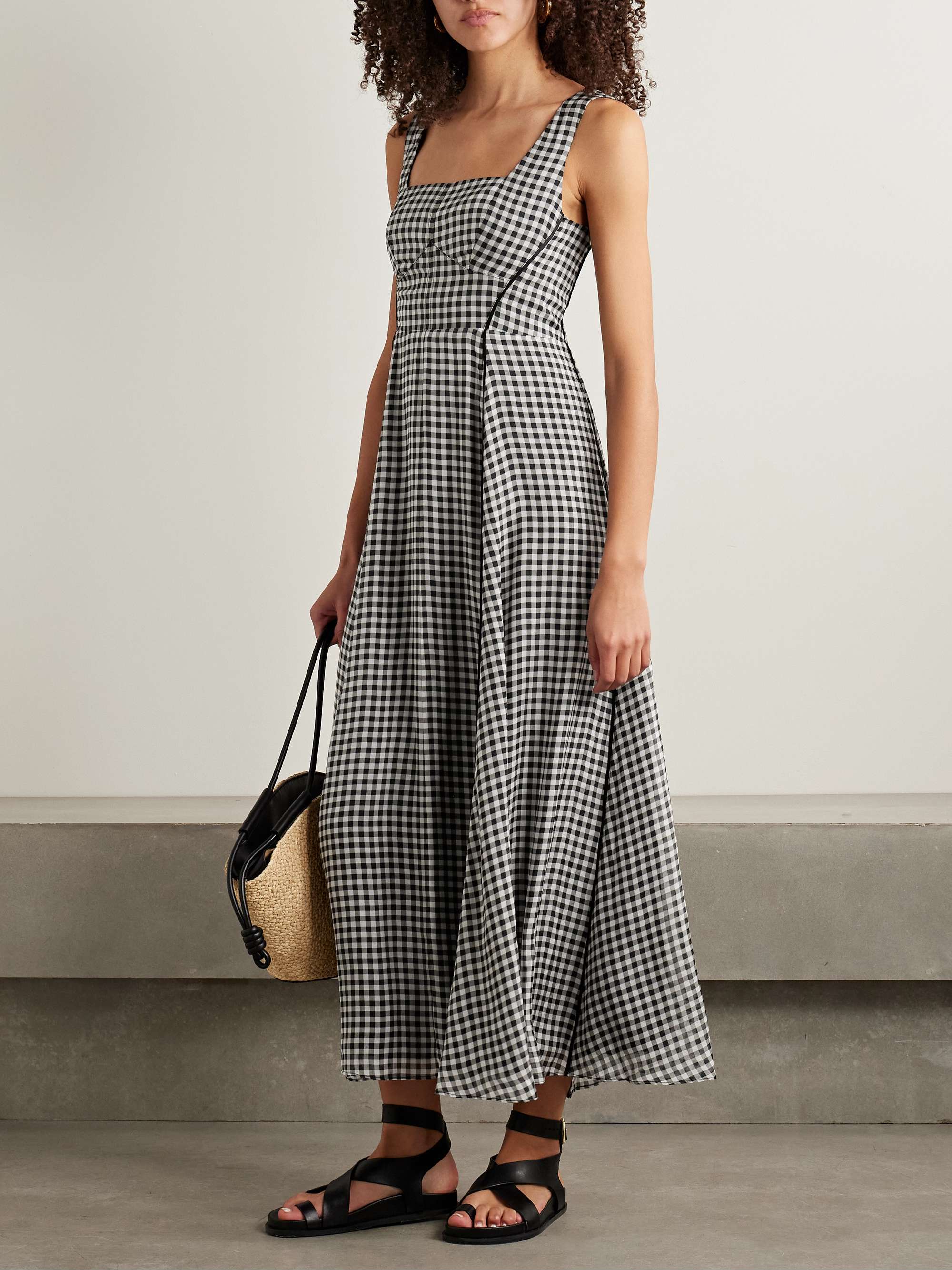 Gingham Silk Midi Dress