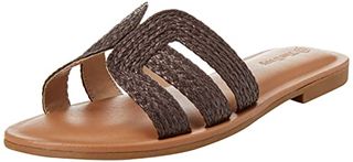 The Drop Women's Monika Flat H-Band Slide Sandal, Coffee Bean Raffia, 7.5