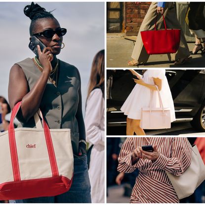 photos of women at fashion week carrying their best tote bags