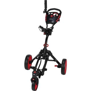 The Caddymatic 360 Swivelease Three-Wheel Push Cart on a white background