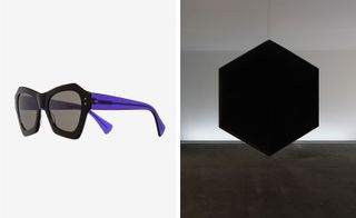 Purple and black sunglasses design based on Troika’s sculture installation ’Dark Matter’