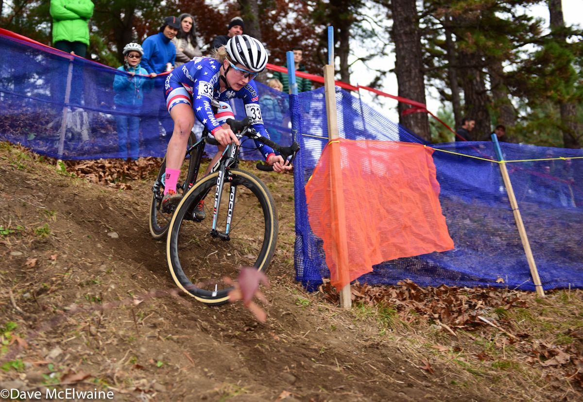 Ellen Noble (JAM/NCC/Vittoria) descending a section of course only used during the pro races