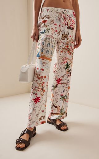 Nedi Printed Crepe Straight-Leg Pants