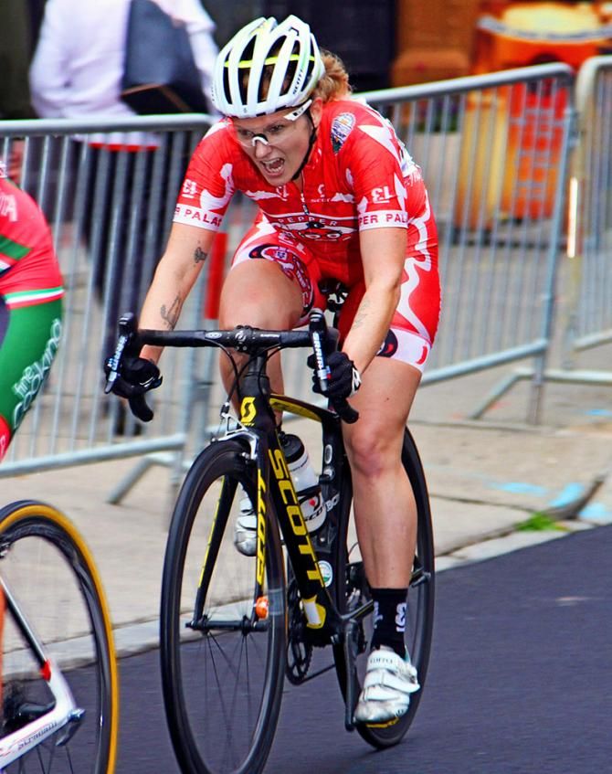 Julie Kuliezca (Pepper Palace Pro Cycling) feels a little pain as she pushes the pace