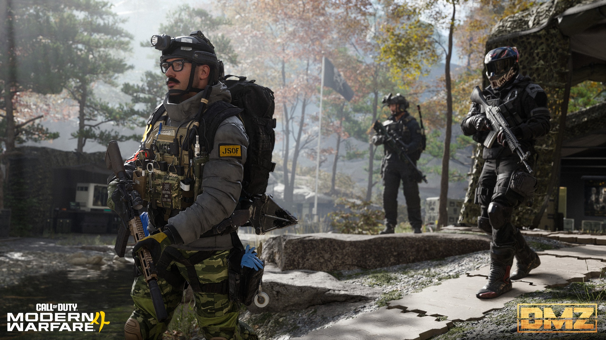 Artwork from Call of Duty: Modern Warfare 4 depicting three operators in the Forward Operating Base (FOB). 