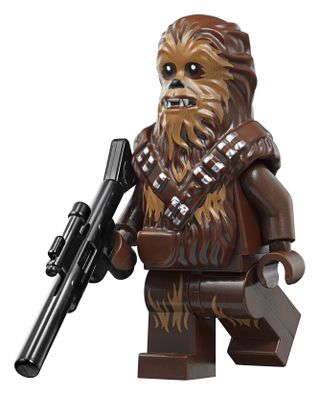 The Chewbacca minifig from the "Kessel Run Millennium Falcon" Lego set.