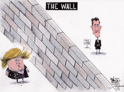 Political Cartoon U.S. Trump Ryan Wall 2016