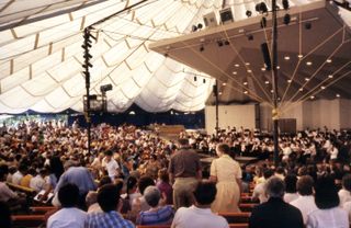 Interior of the Eero Saarinen-designed Aspen Amphitheater, 1983