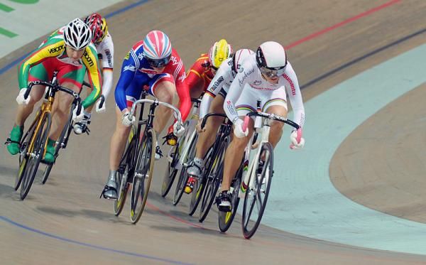 Simona Krupeckaite (Lithuania) en route to victory in a second round keirin heat.