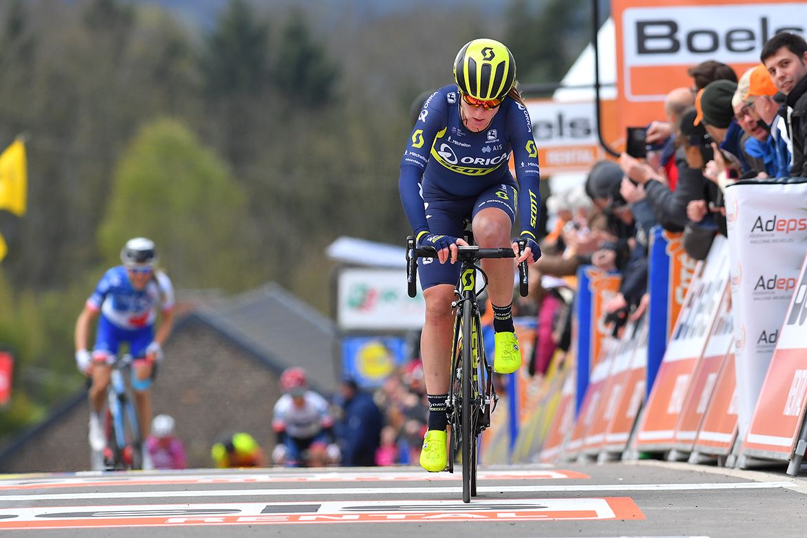 Annemiek van Vleuten atop the Mur de Huy