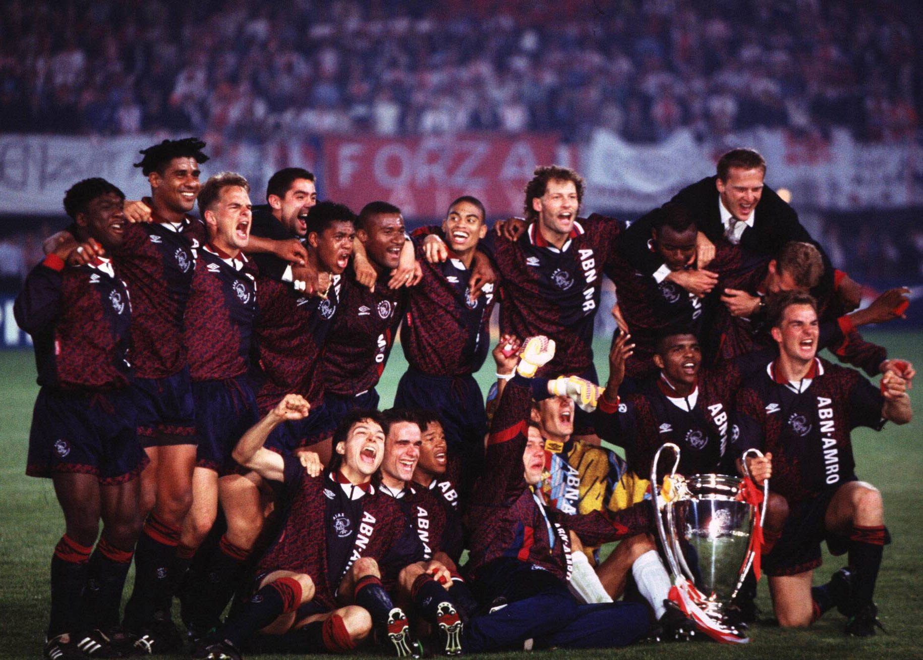 The victorious AFC Ajax team following the 1995 UEFA Champions League Final