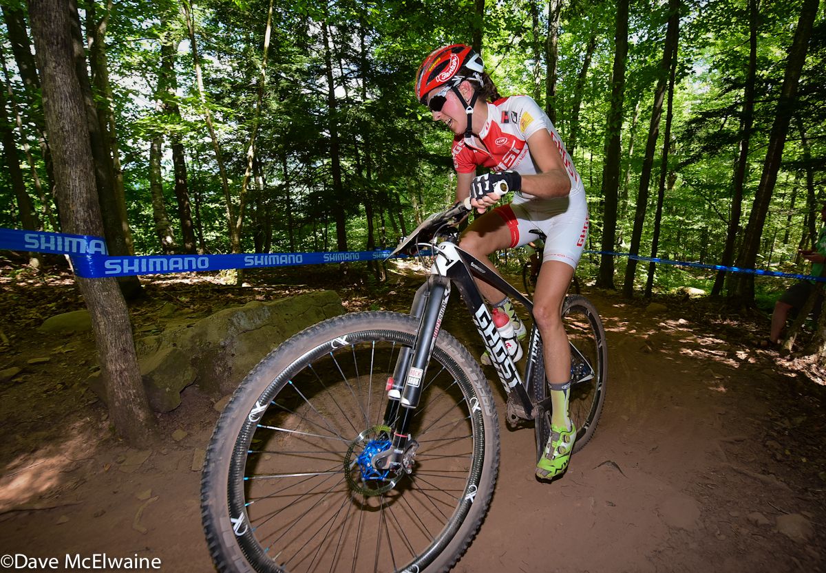 Katrin Leumann (Ghost Factory Racing) on a short climb during lap three