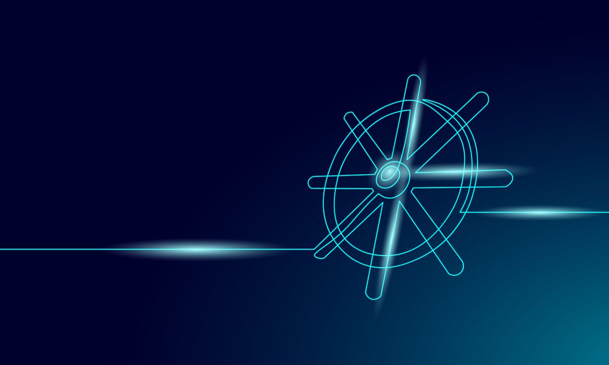 Kubernetes symbol of a ship wheel representing application development