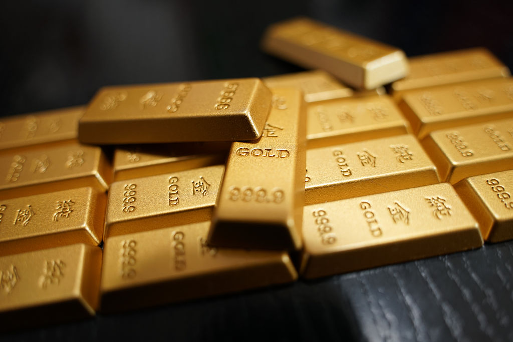 Gold pure gold bar models captured in Shanghai, China