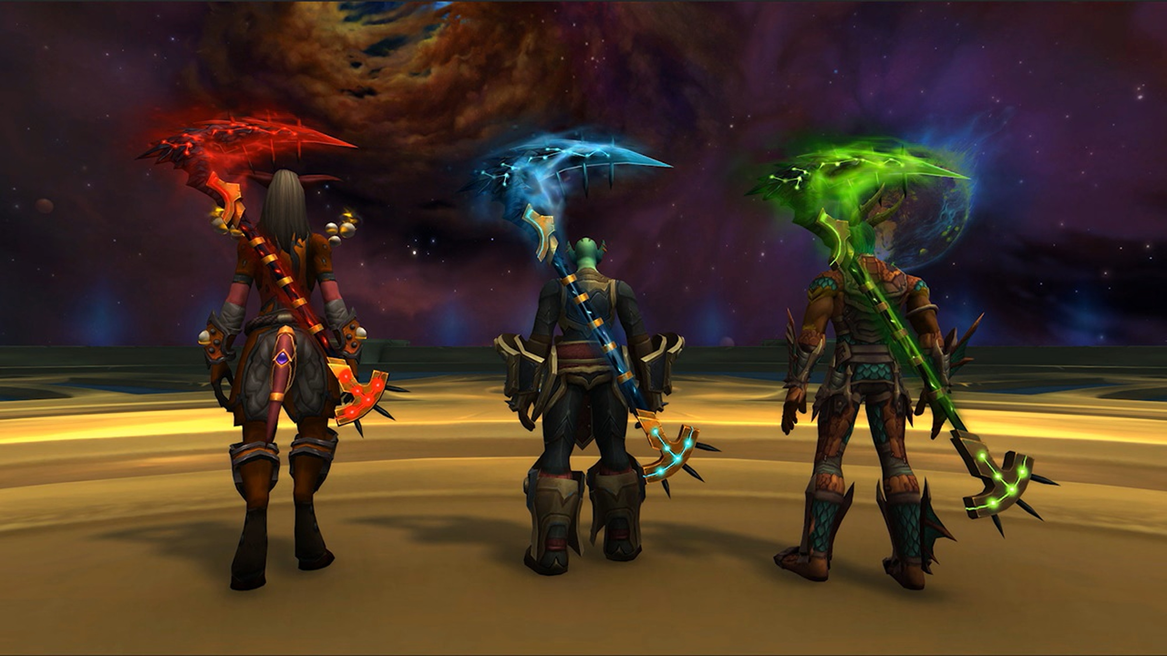 Promotional screenshot of the new green Scythe of the Unmaker in World of Warcraft: Legion Remix