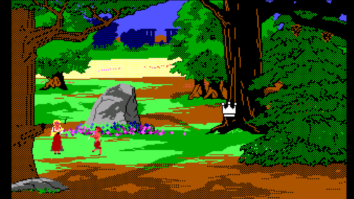 Rosella encounters a satyr in a forest in King&#039;s Quest 4