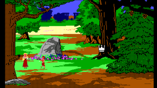 Rosella encounters a satyr in a forest in King's Quest 4