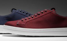 red and blue sneakers